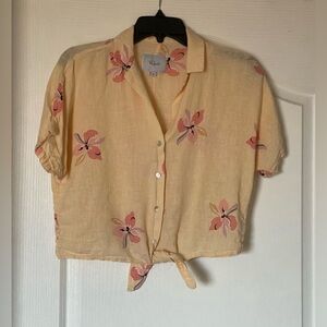 RAILS Linen women’s Collared Button Down Crop Top, Tie front XS